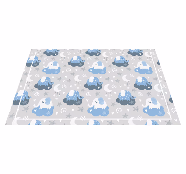Tapis vinyle chambre bebe éléphant dans le panier de nuages - TenStickers