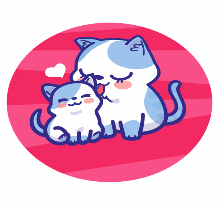 tapis vinyle rond Une maman chat avec son bébé chat - TenStickers