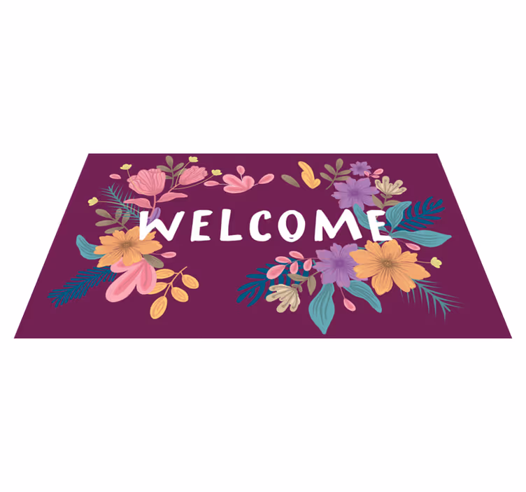 Tapis vinyle citation Fond de bienvenue avec des fleurs - TenStickers