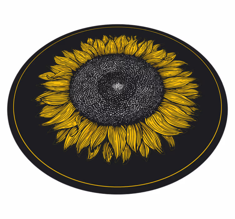 tapis vinyle cuisine Tournesol rond noir - TenStickers