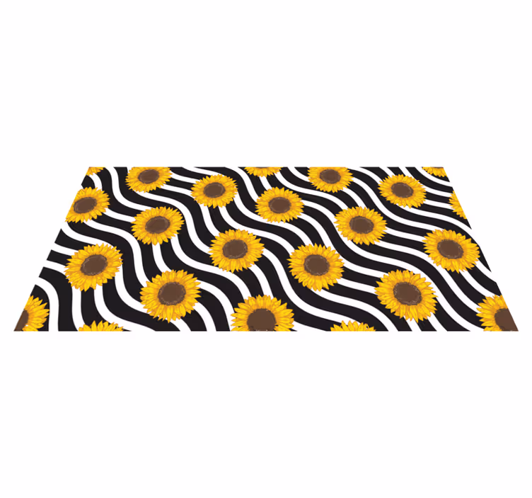tapis vinyle salon Tournesols sur fond rayé - TenStickers