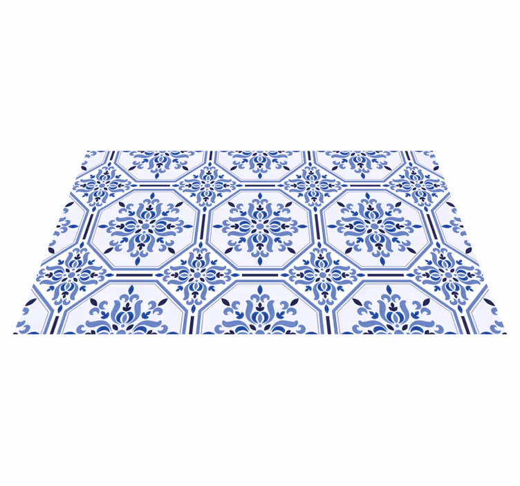 Tapis vinyle carreaux de ciment éléments de fleurs d'azur - TenStickers