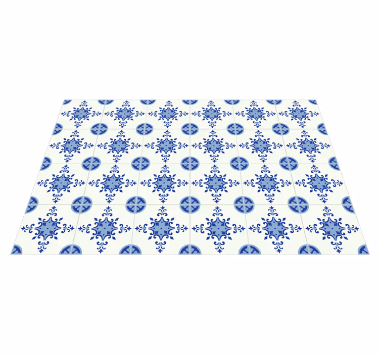 Tapis vinyle carreaux de ciment composition florale azur - TenStickers