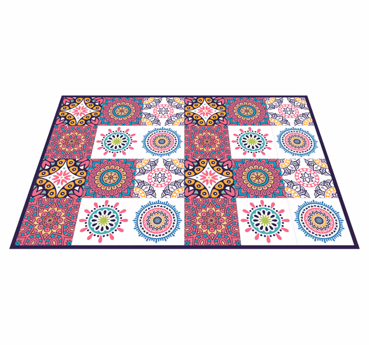 Tapis vinyle carreaux de ciment motifs floraux vivants - TenStickers