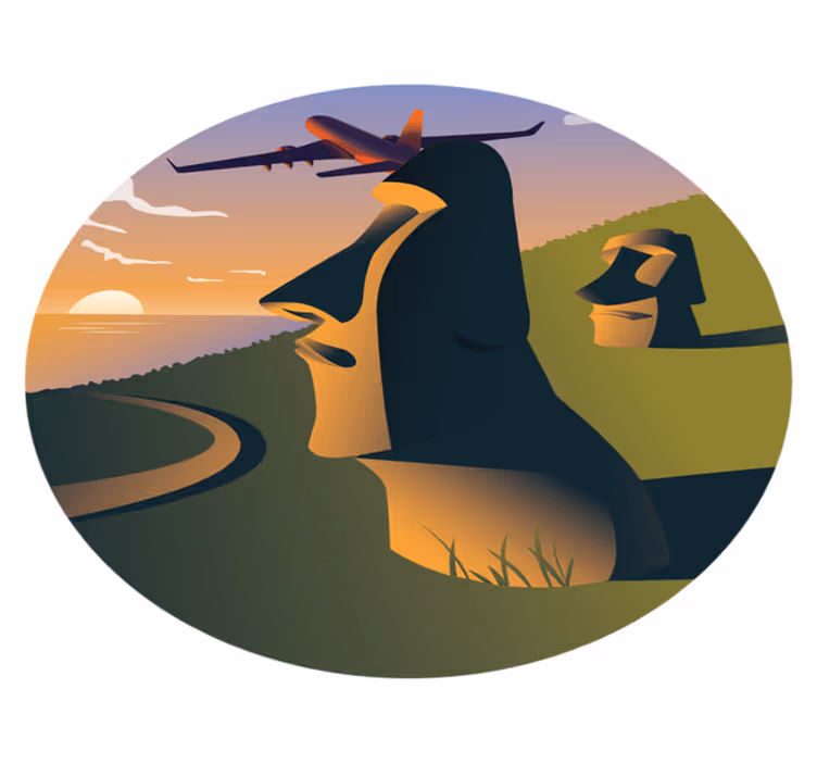 Tapis vinyle rond coucher de soleil sur l'île de pâques - TenStickers
