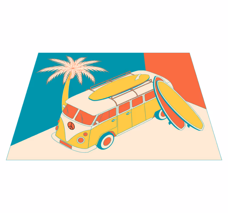 Tapis vinyle vintage aventure en van de surf - TenStickers