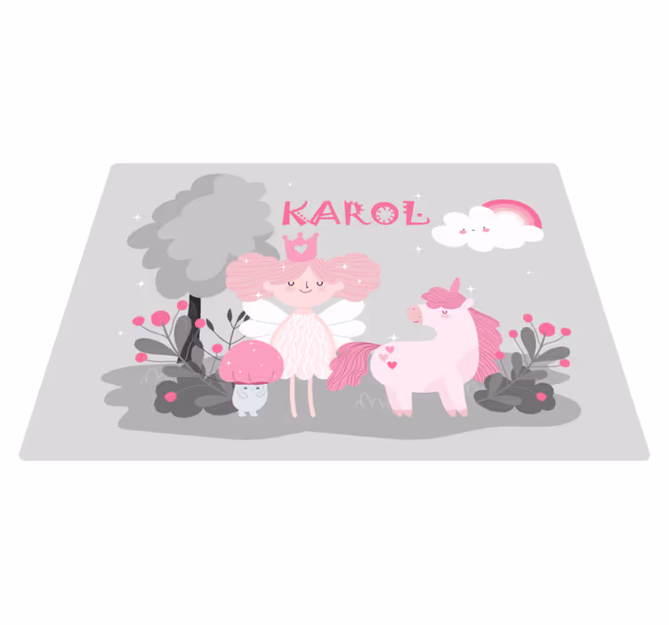 Tapis vinyle avec nom Princesse avec des animaux - TenStickers