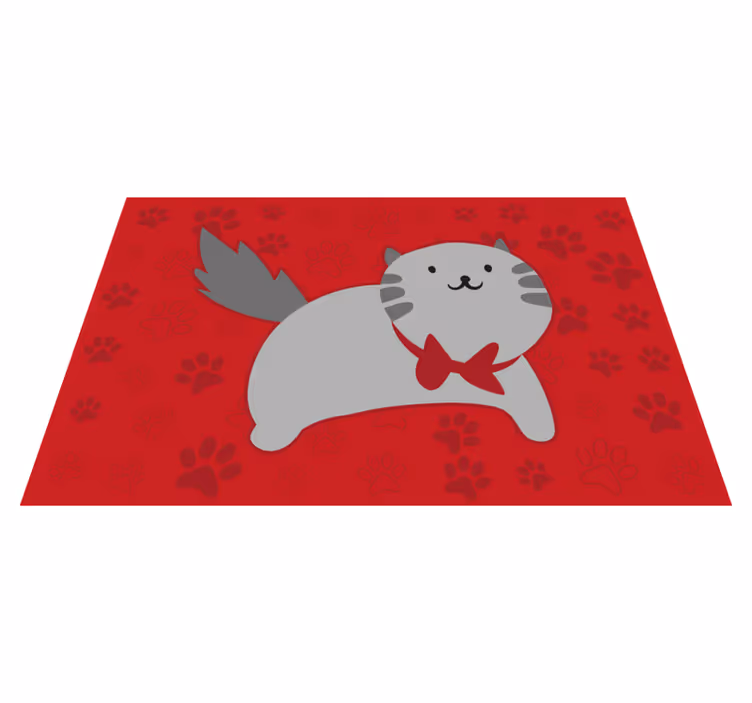 tapis vinyle chambre Chat gris avec un foulard rouge - TenStickers
