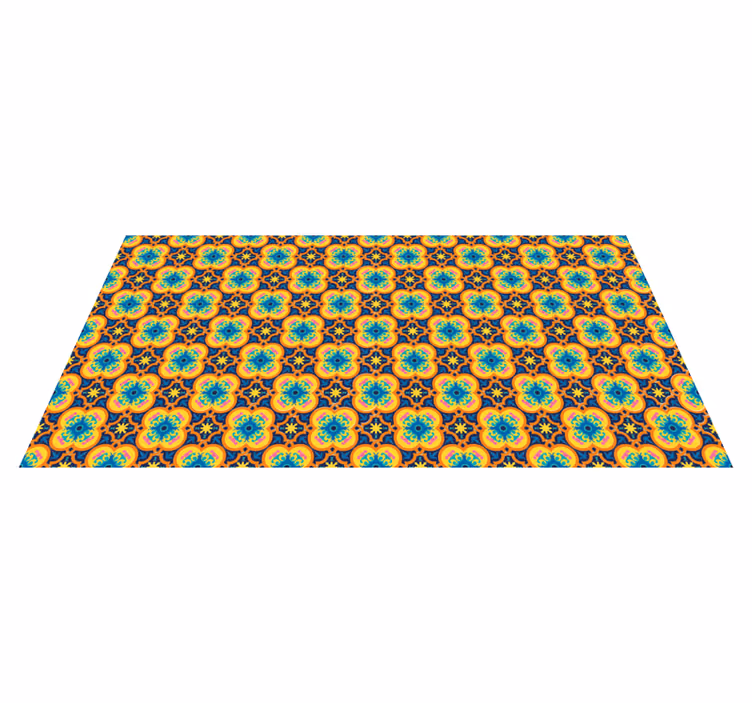 Tapis vinyle motif vinylee boho oriental jaune et bleu - TenStickers