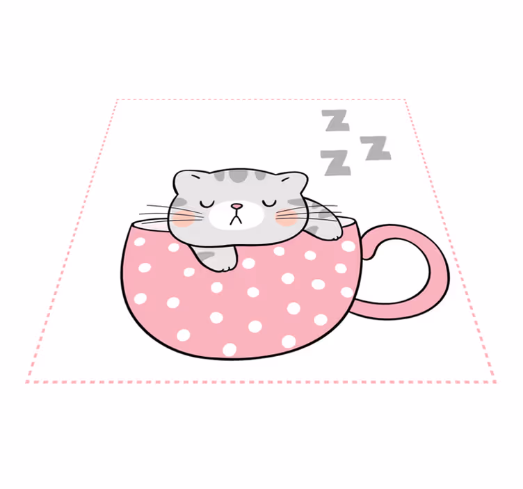 Tapis vinyle Chat mignon dort dans tasse à café - TenStickers