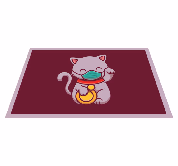 Tapis vinyle chat porte-bonheur avec masque - TenStickers