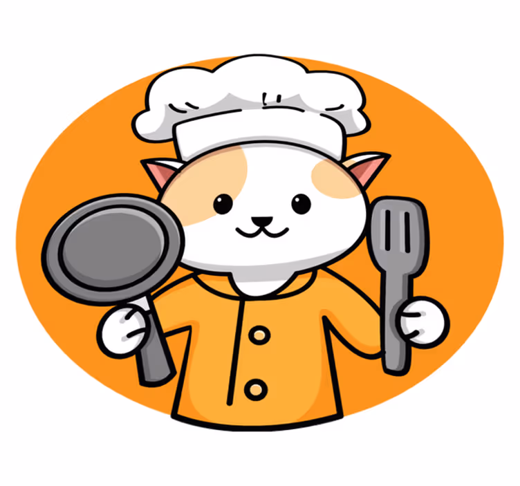 Tapis vinyle Chat Chef, fourchette et cuillère - TenStickers