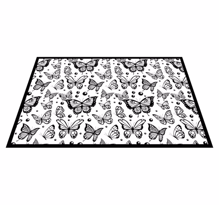 Tapis vinyle fleurs et plantes motif papillon noir - TenStickers