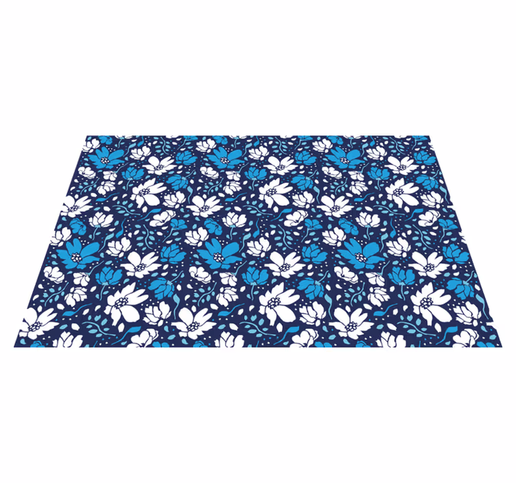 Tapis vinyle fleurs et plantes motif floral bleu marine - TenStickers