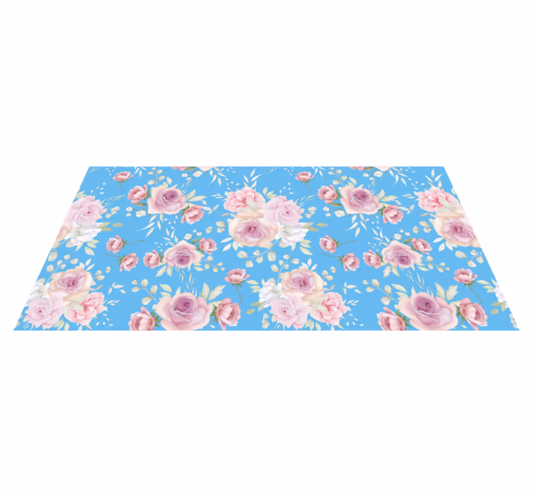 Tapis vinyle fleurs et plantes fleurs roses sur bleu - TenStickers