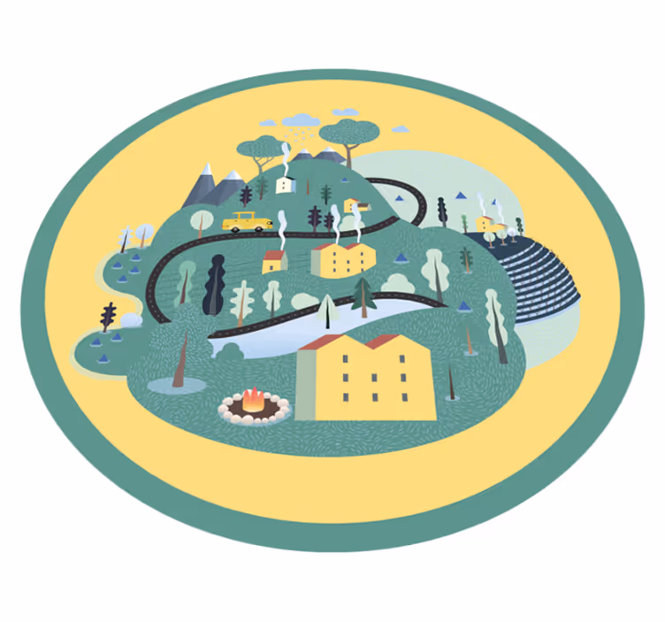 Tapis vinyle pour enfants Montagnes vertes avec des maisons - TenStickers