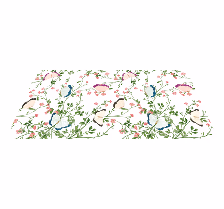 Tapis vinyle fleurs et plantes motif papillon - TenStickers
