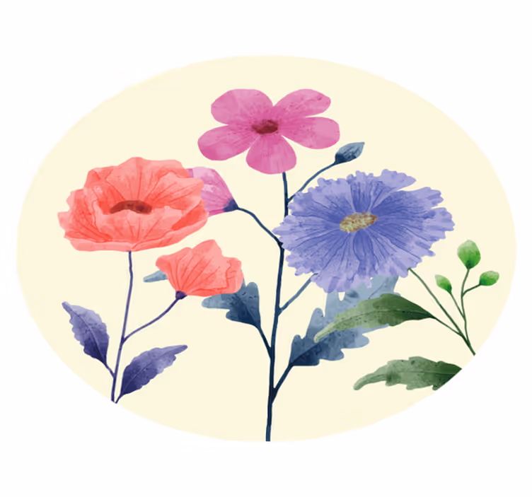 Tapis vinyle rond composition florale vibrante - TenStickers