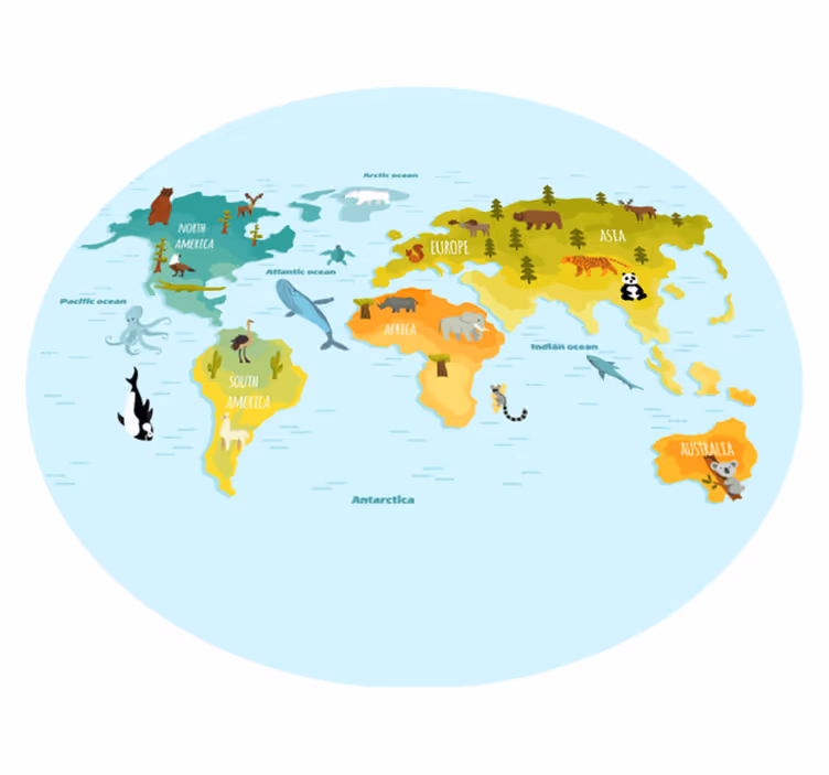 Tapis vinyle carte du monde illustration des animaux - TenStickers