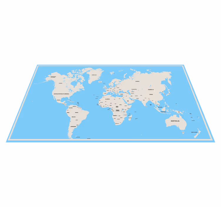 Tapis vinyle carte du monde Couleurs claires avec des noms de pay - TenStickers