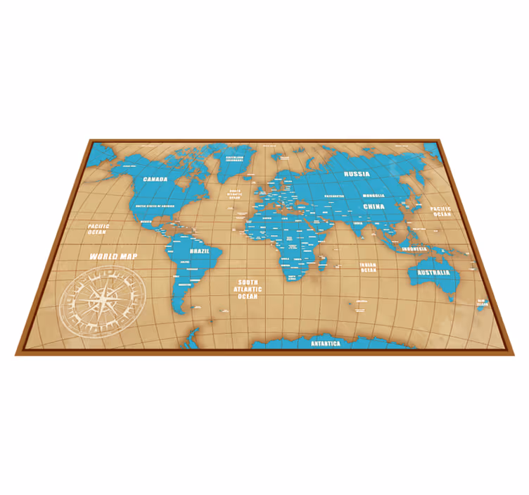 Tapis vinyle carte du monde conception bleue avec des pays - TenStickers