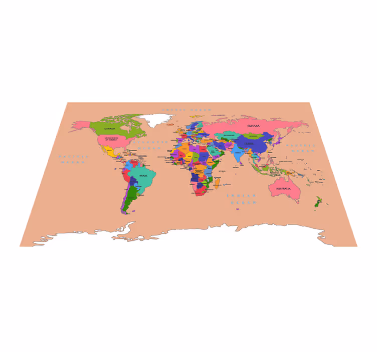 Tapis vinyle carte du monde Couleur beige avec des continents col - TenStickers