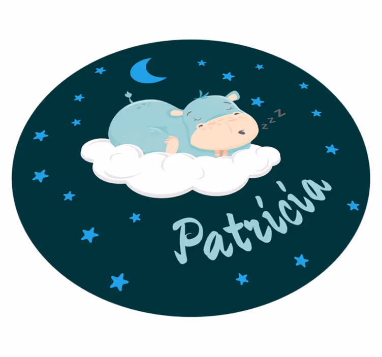 Tapis vinyle chambre bébé hippopotame endormi avec nom - TenStickers