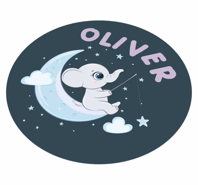 Tapis vinyle chambre bébé éléphant sur la lune avec nom - TenStickers
