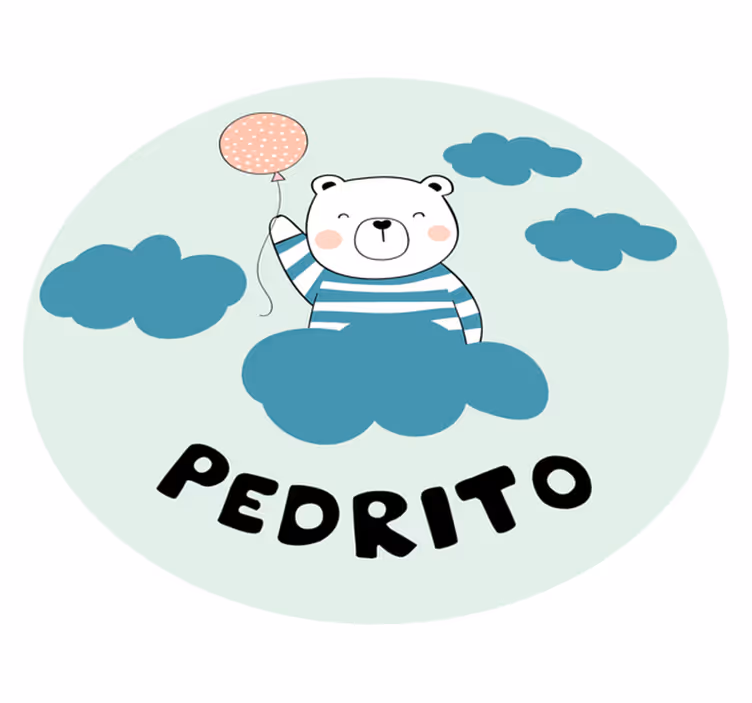 Tapis vinyle avec nom Bébé ours blanc sur un nuage bleu - TenStickers