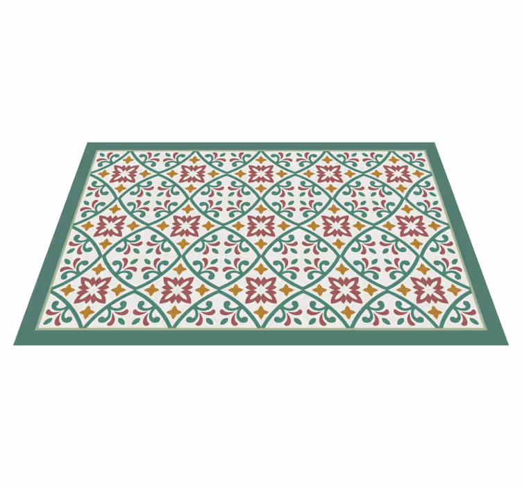 Tapis vinyle cuisine carreaux fleurs jaune rouge et vert - TenStickers