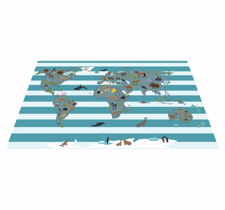 Tapis vinyle carte du monde animaux à travers les continents - TenStickers