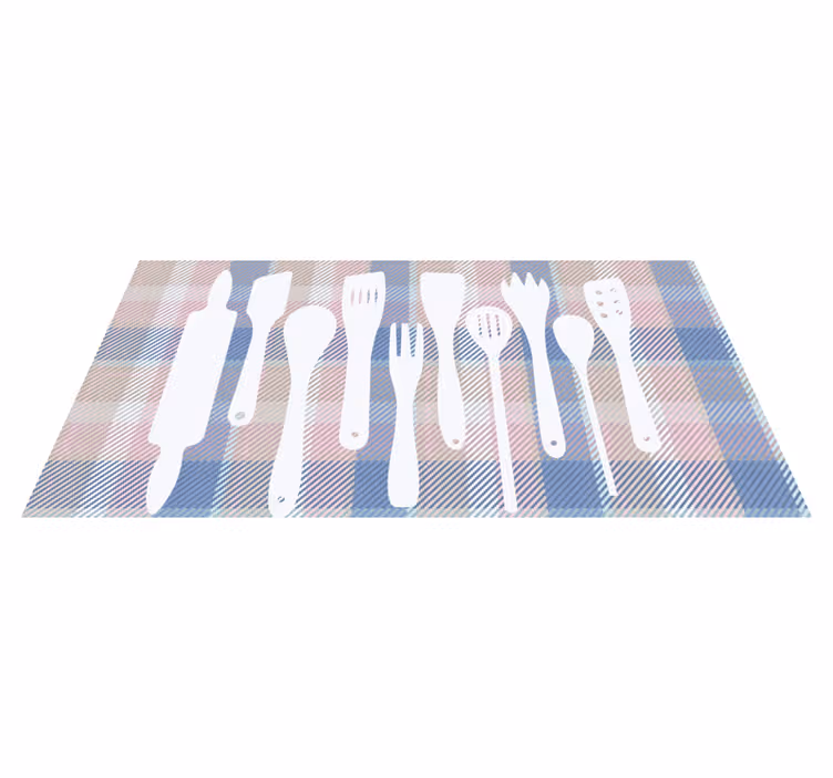 Tapis vinyle cuisine silhouettes d'ustensiles de cuisine - TenStickers