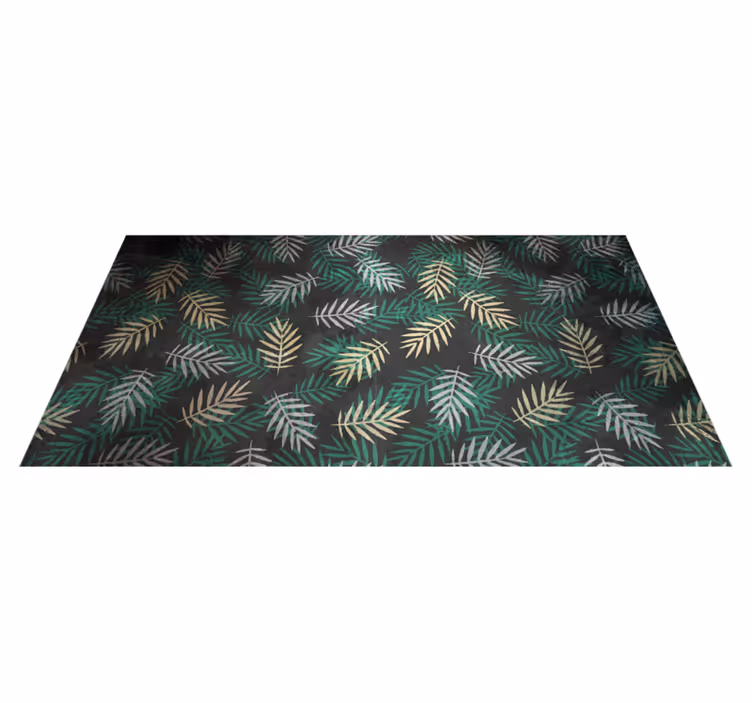 Tapis à fleurs en feuilles de palmier noir, gris et or - TenStickers