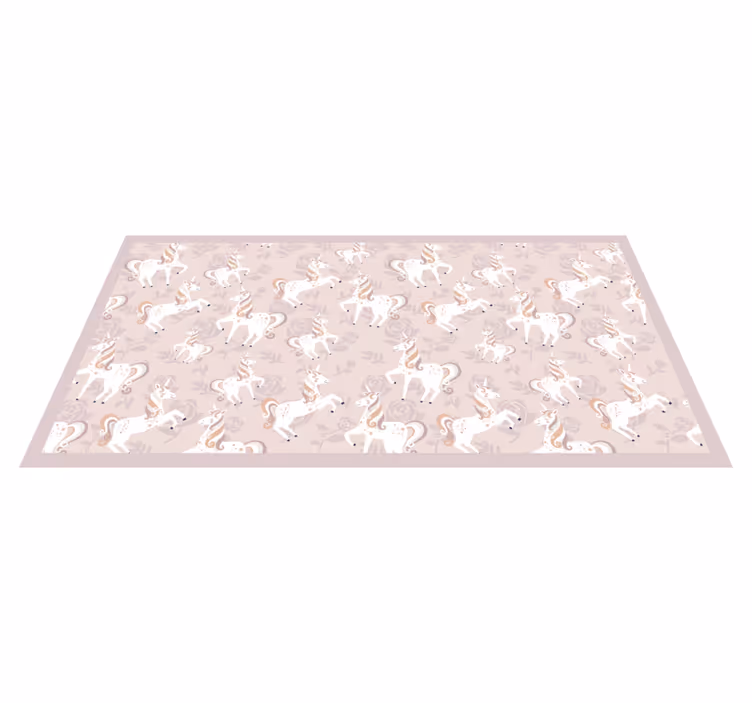 Tapis vinyle pour enfants Licorne rose et haute avec des fleurs - TenStickers