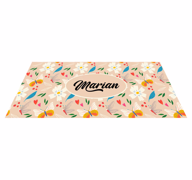 Tapis vinyle chambre motif floral beige personnalisé - TenStickers