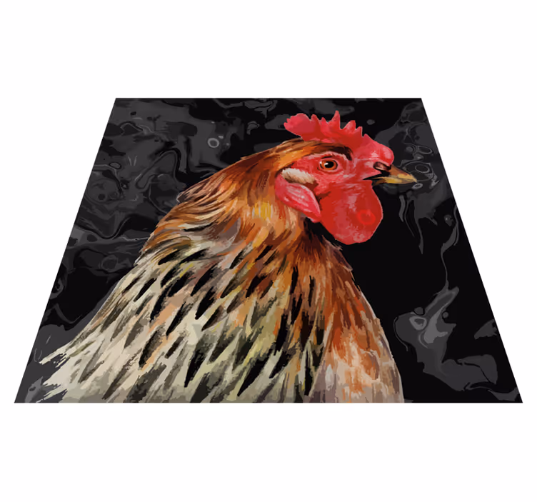 Tapis vinyle animal Coq multicolore sur fond noir - TenStickers