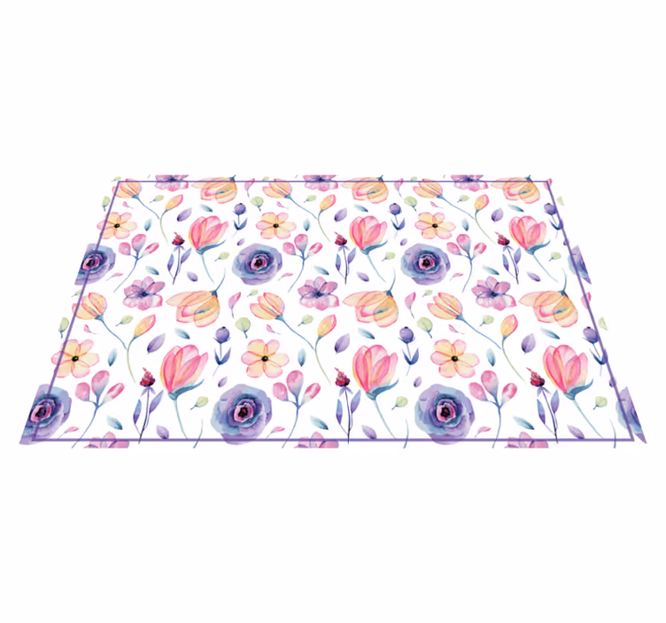 Tapis vinyle fleurs et plantes motif floral aquarelle - TenStickers