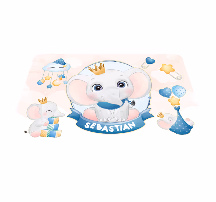 Tapis vinyle personnalisé éléphant couronné - TenStickers