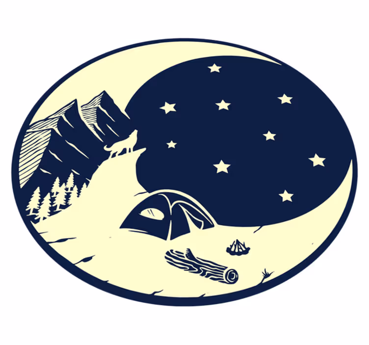 Tapis vinyle lune tentes camping et montagnes - TenStickers