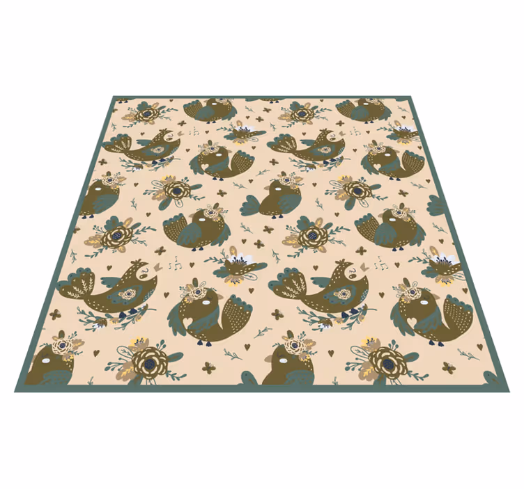 Tapis vinyle fleurs et plantes motifs d'oiseaux fantaisistes - TenStickers