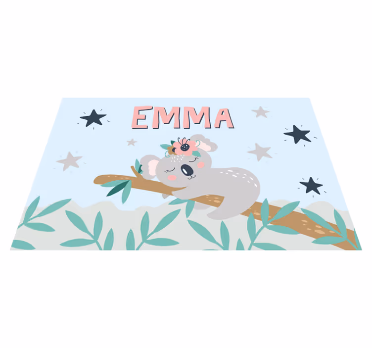 Tapis vinyle chambre bebe Koala mignon pour fille avec nom - TenStickers