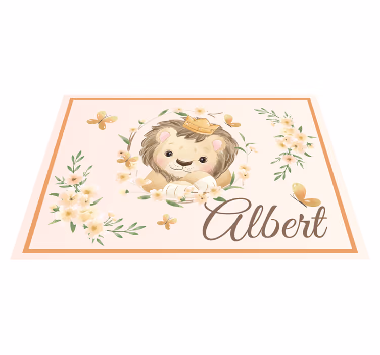 Tapis vinyle avec nom Animaux mignons lionne avec nom - TenStickers