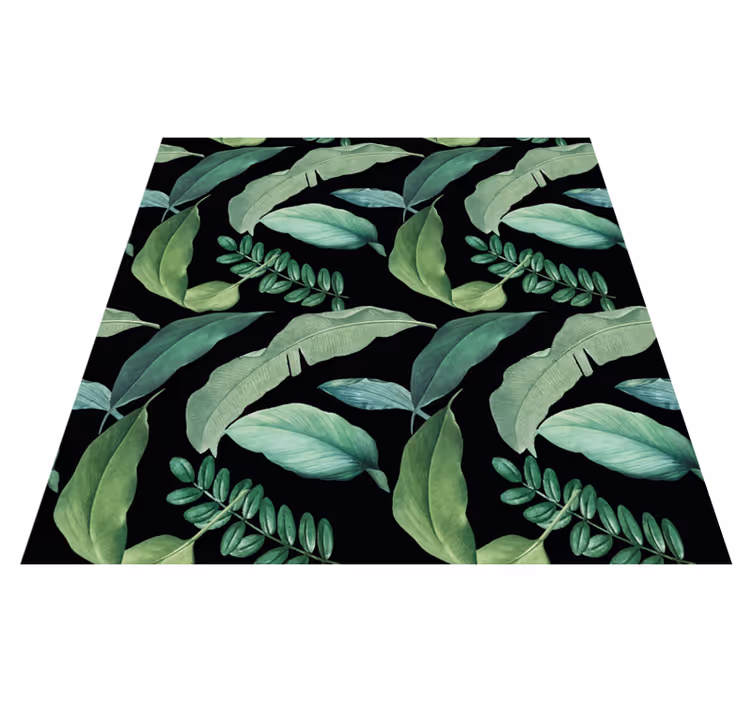 Tapis vinyle salon Feuilles de forêt gris foncé dans la nuit - TenStickers