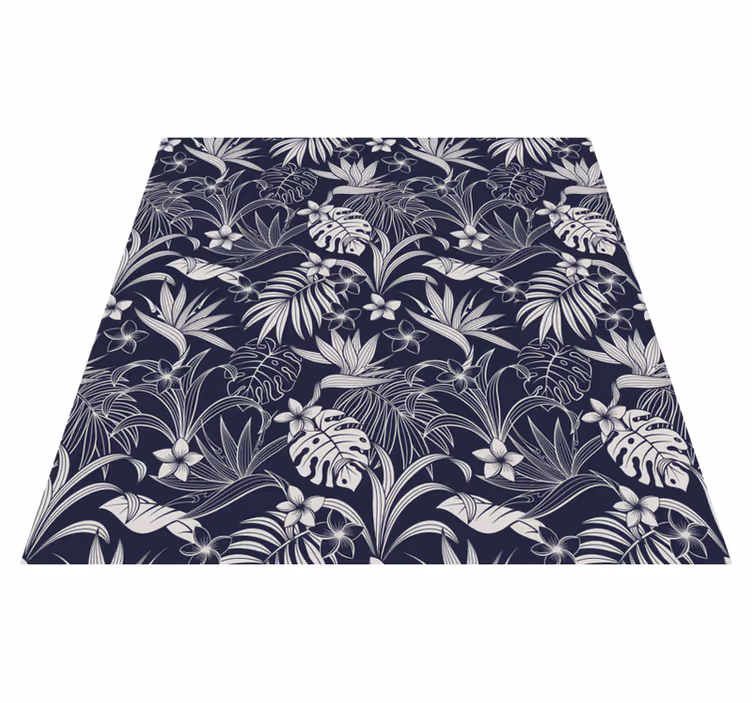 Tapis vinyle salon Feuilles et fleurs tropicales sombres - TenStickers