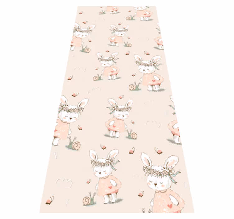 Tapis vinyle retro Lapin avec des fleurs bleu vinylee années 80 - TenStickers