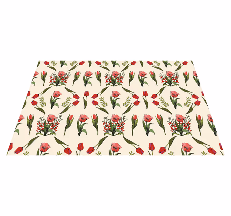 Tapis vinyle salon Printemps avec des tulipes rouges - TenStickers