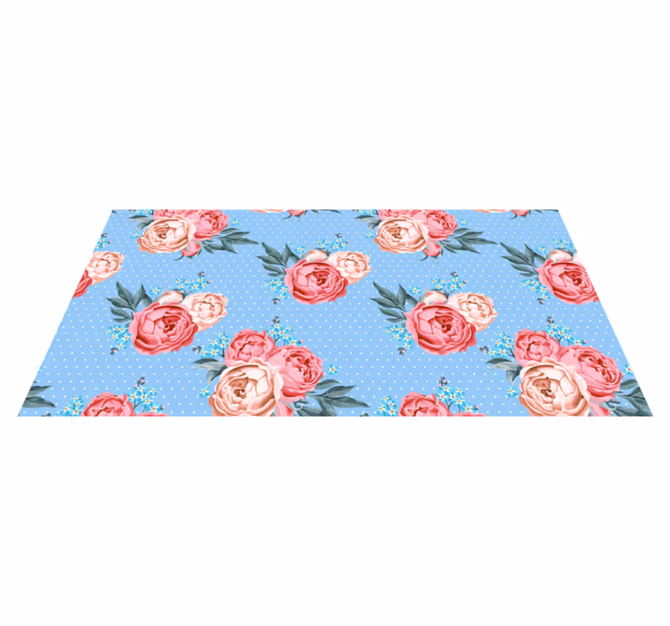 Tapis vinyle bleu motif floral à pois - TenStickers