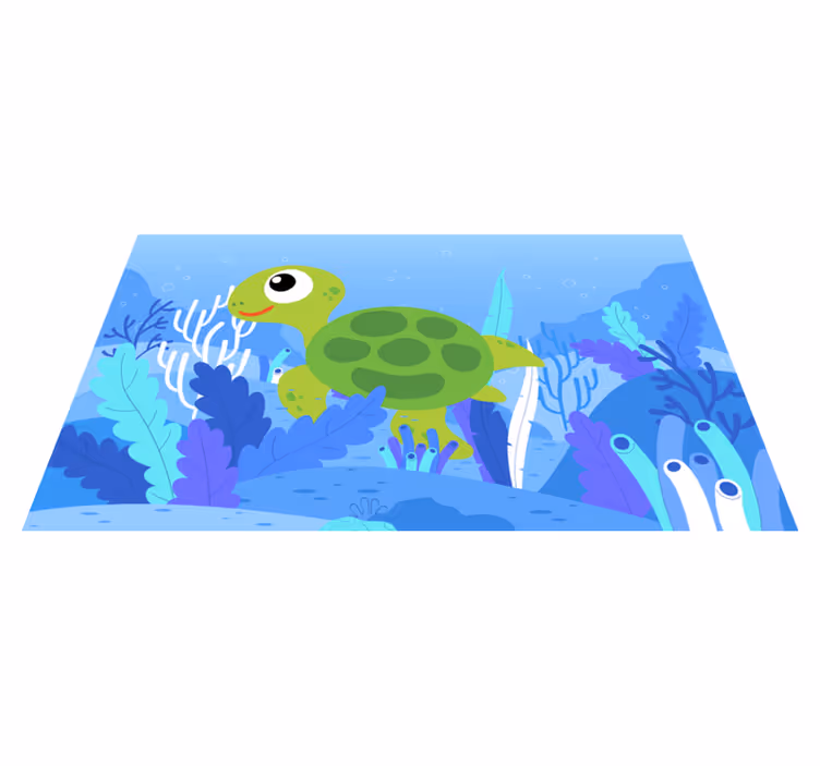 Tapis vinyle pour enfants paysage marin de tortue joyeux - TenStickers