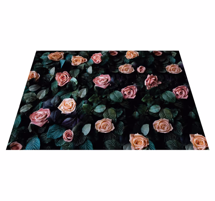 Tapis vinyle salon Fleurs roses rouges - TenStickers