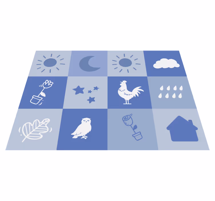 Tapis vinyle chambre bebe Tuiles bleues de temps et de plantes - TenStickers